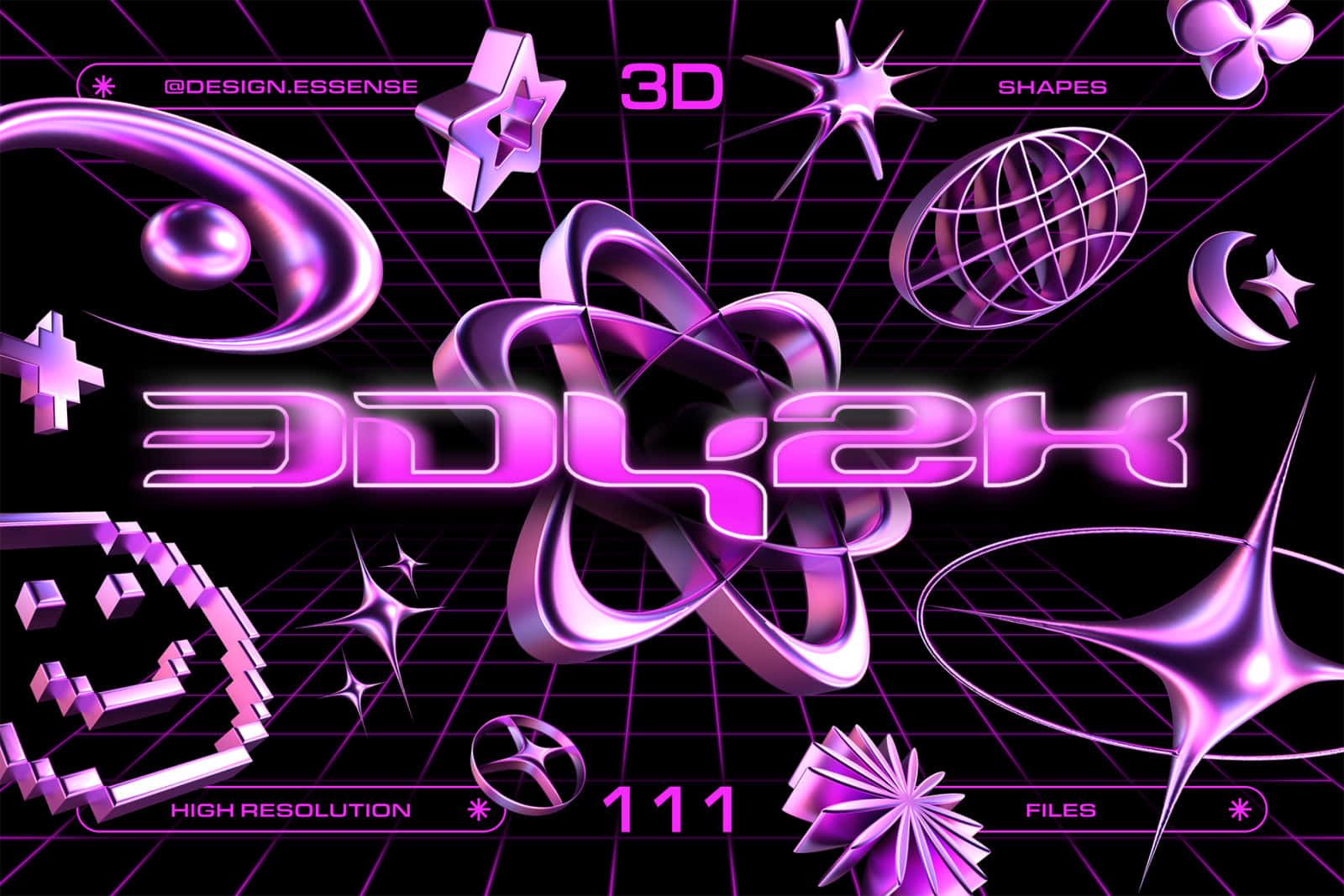 Y2 K3 D, purple theme, 3D geometric shapes, HD Desktop Wallpaper