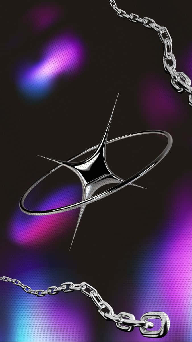 sleek silver spiked star pendant, chains, glowing purple and blue bokeh background, SD Phone Wallpaper