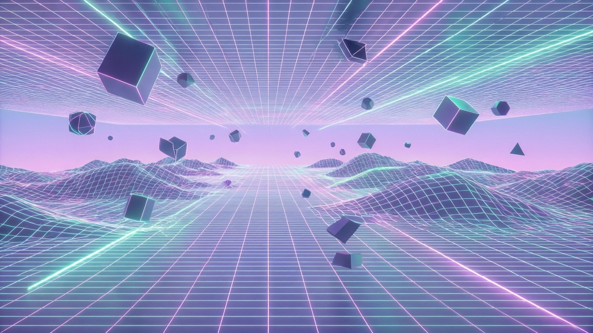 Infinite Neon Grid, Y2K 3D, neon lines, Full HD Desktop Wallpaper