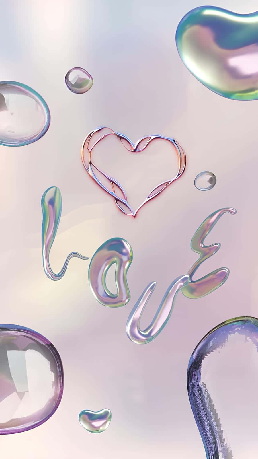 iridescent love heart bubbles, glowing heart, word love, HD Phone Wallpaper