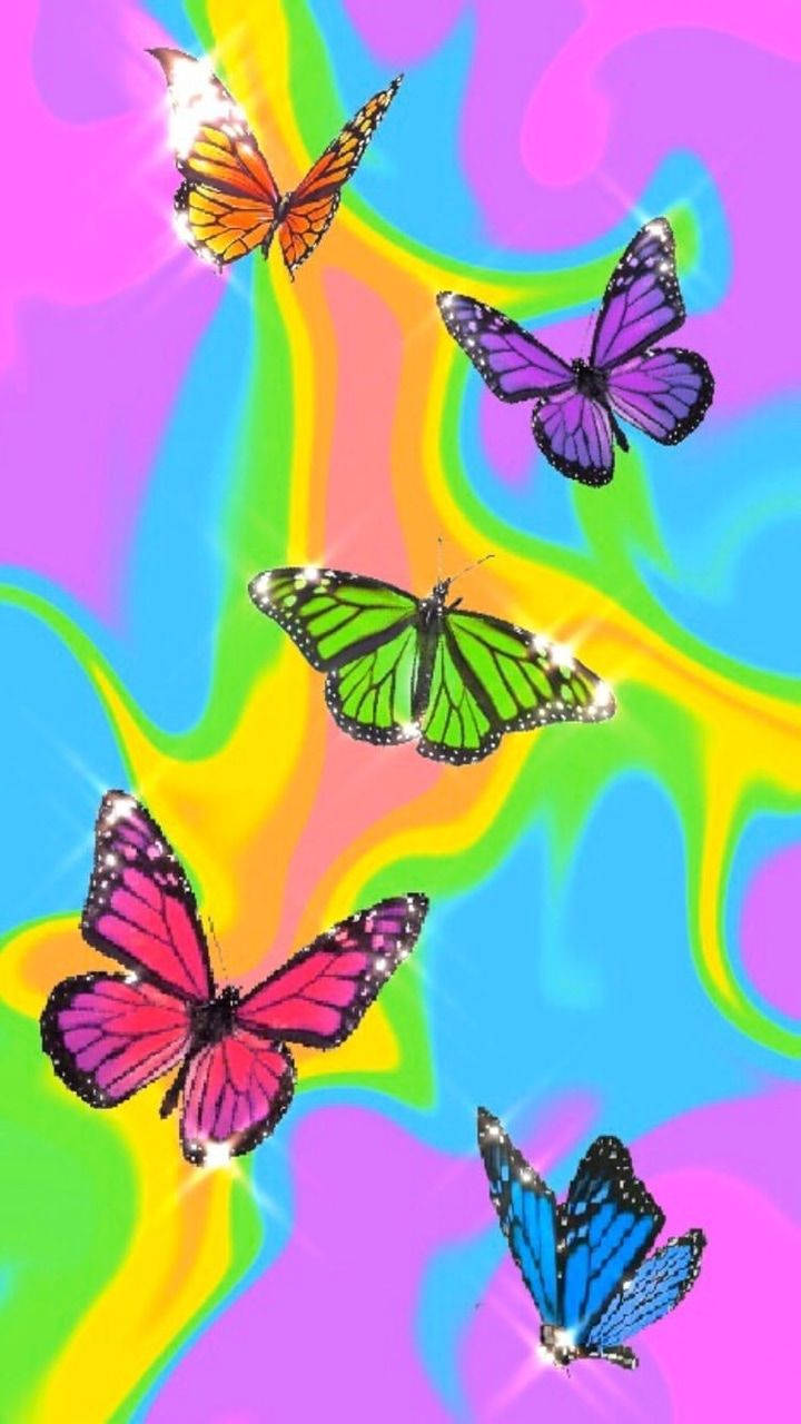 Y2k Aesthetic, rainbow butterflies, glittering wings, HD Phone Wallpaper