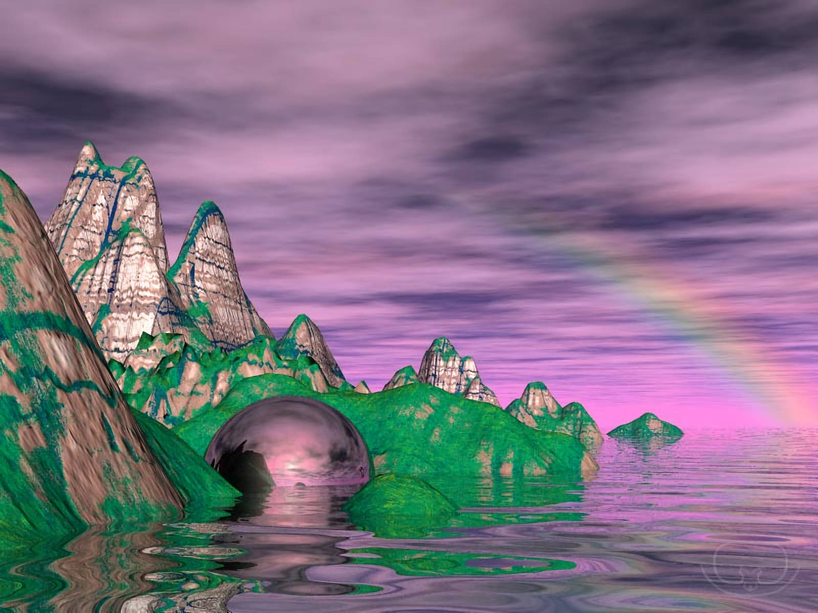 Y2k Aesthetic, island art, jagged green mountains, HD Desktop Wallpaper