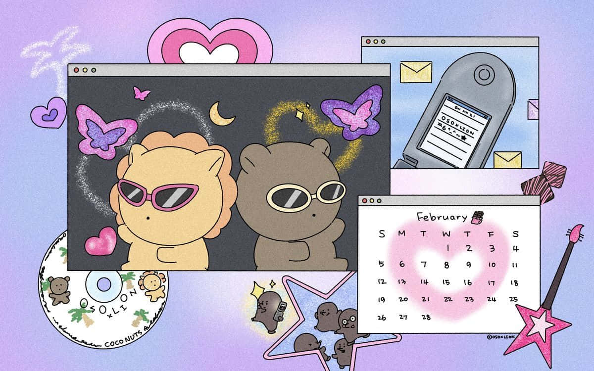Retro Y2 K Desktop Aesthetic, cartoon bears, sunglasses, SD Desktop Wallpaper