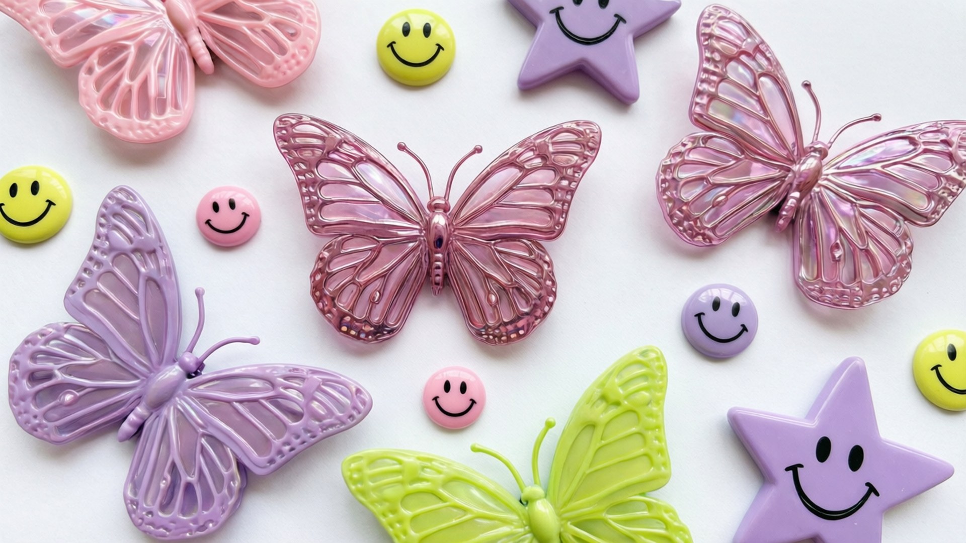 Y2K Pastel Collage, butterfly clips, smiley faces, Full HD Desktop Wallpaper