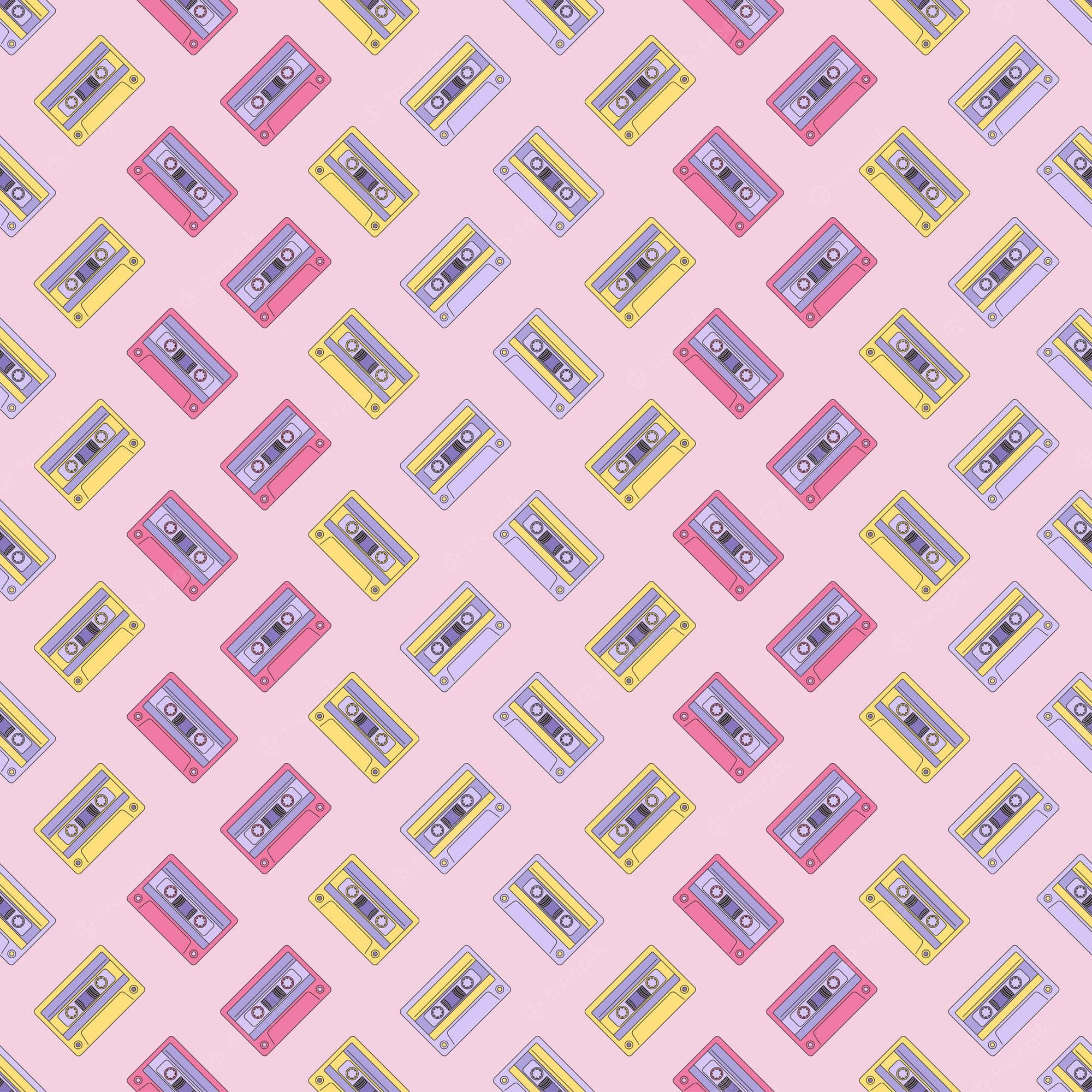 90s Y2k Aesthetic Pattern, cassette tapes, pink, Full HD Desktop Wallpaper