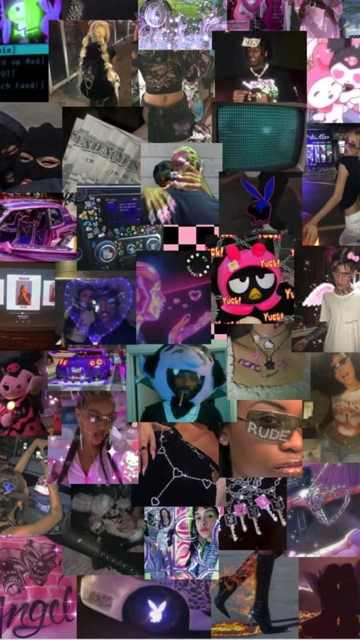 Cyber Y2 K Aesthetic Collage, neon lights, pink, HD Phone Wallpaper
