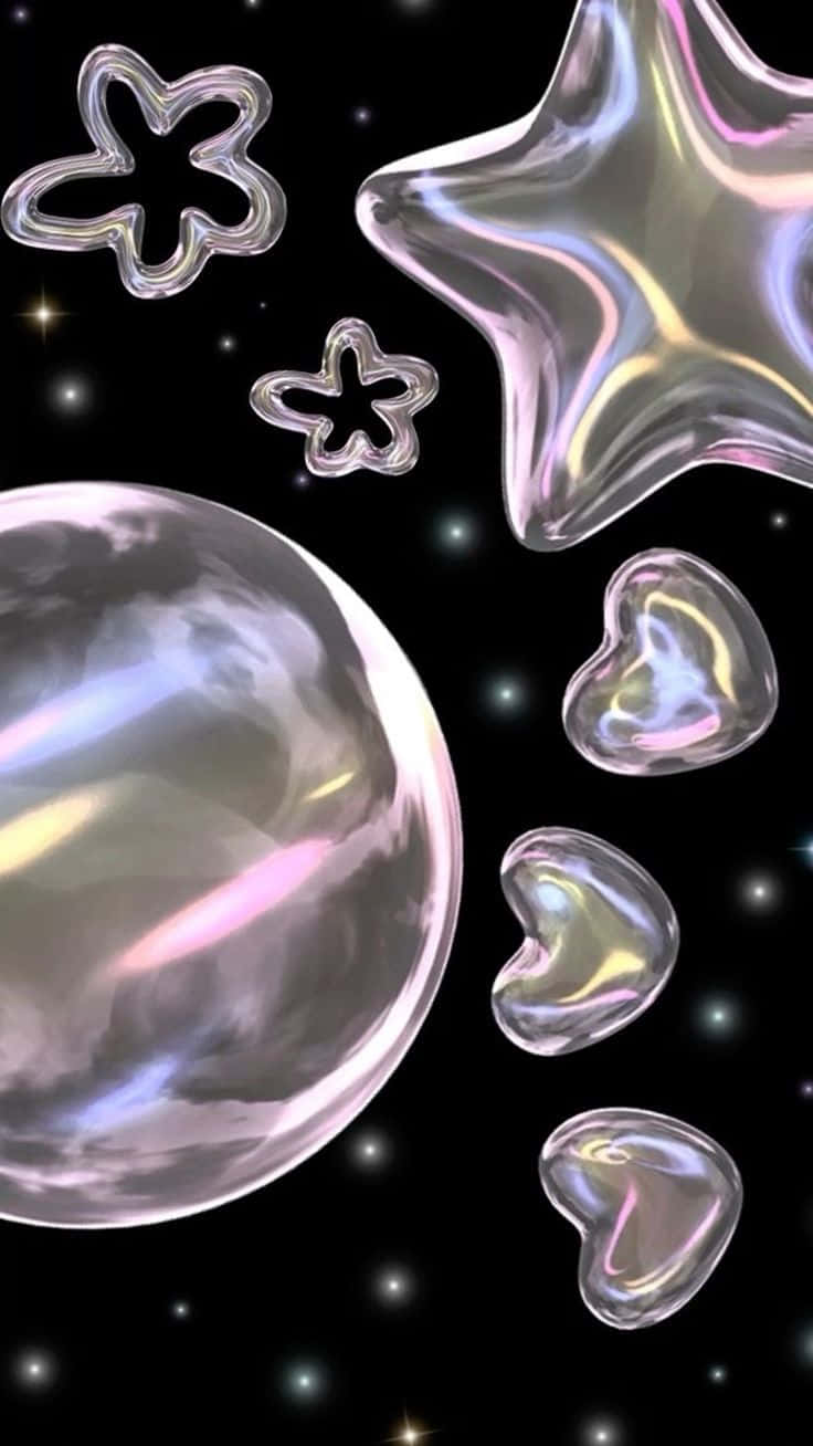 Y2 K Aesthetic, shiny iridescent bubbles, stars, HD Phone Wallpaper