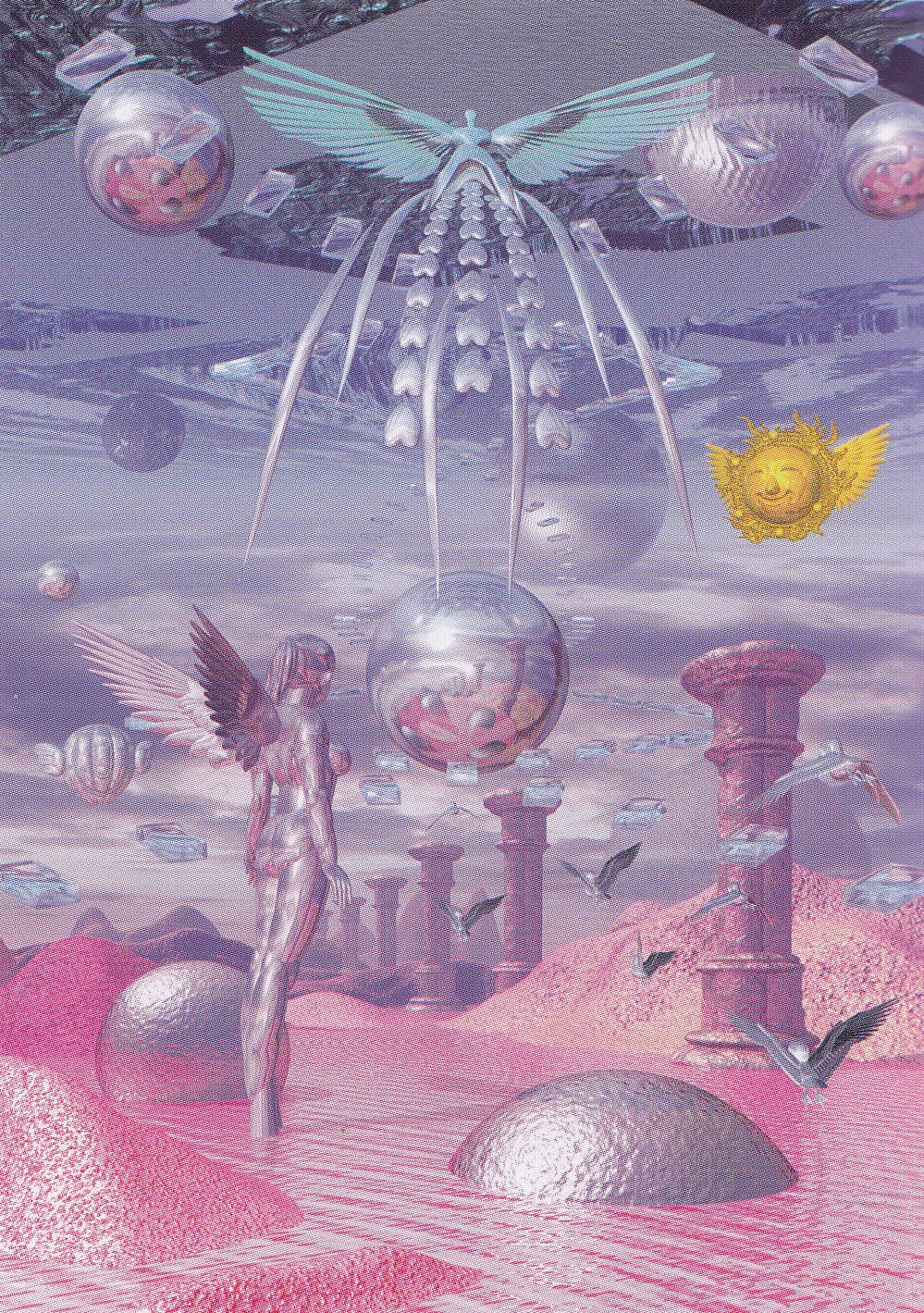 Y2k Aesthetic Dream World, pink desert landscape, winged angel statue, HD Phone Wallpaper