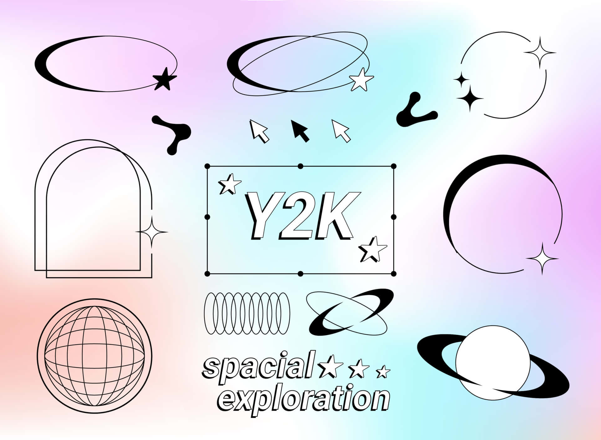 Y2K, space aesthetic, pastel gradient background, Full HD Desktop Wallpaper