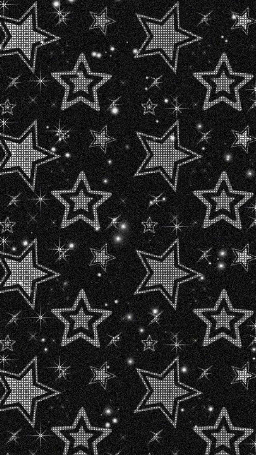 Starry Grunge Pattern Texture, black background, sparkling silver stars, Full HD Phone Wallpaper