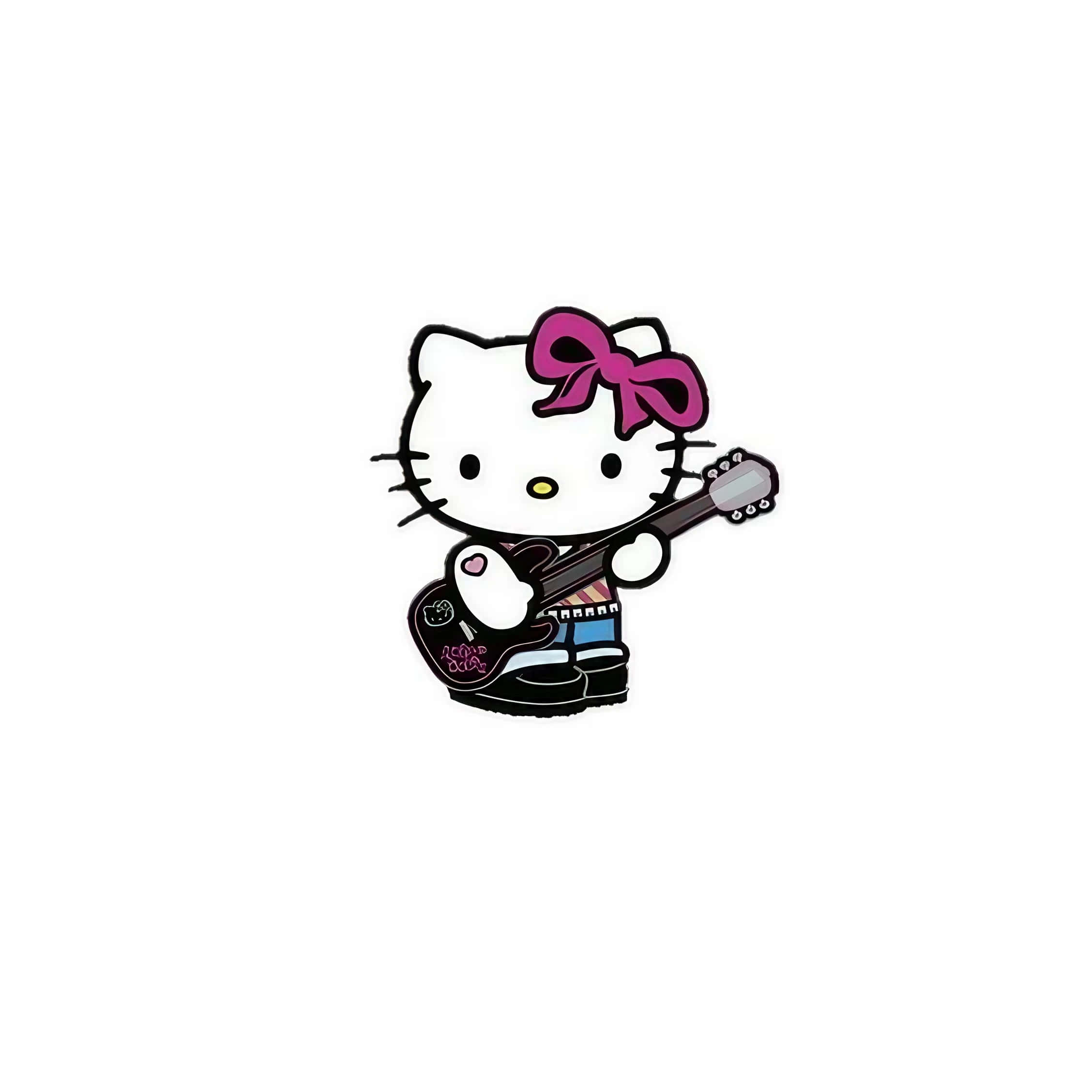 Hello Kitty, black electric guitar, pink bow, Full HD Desktop Wallpaper