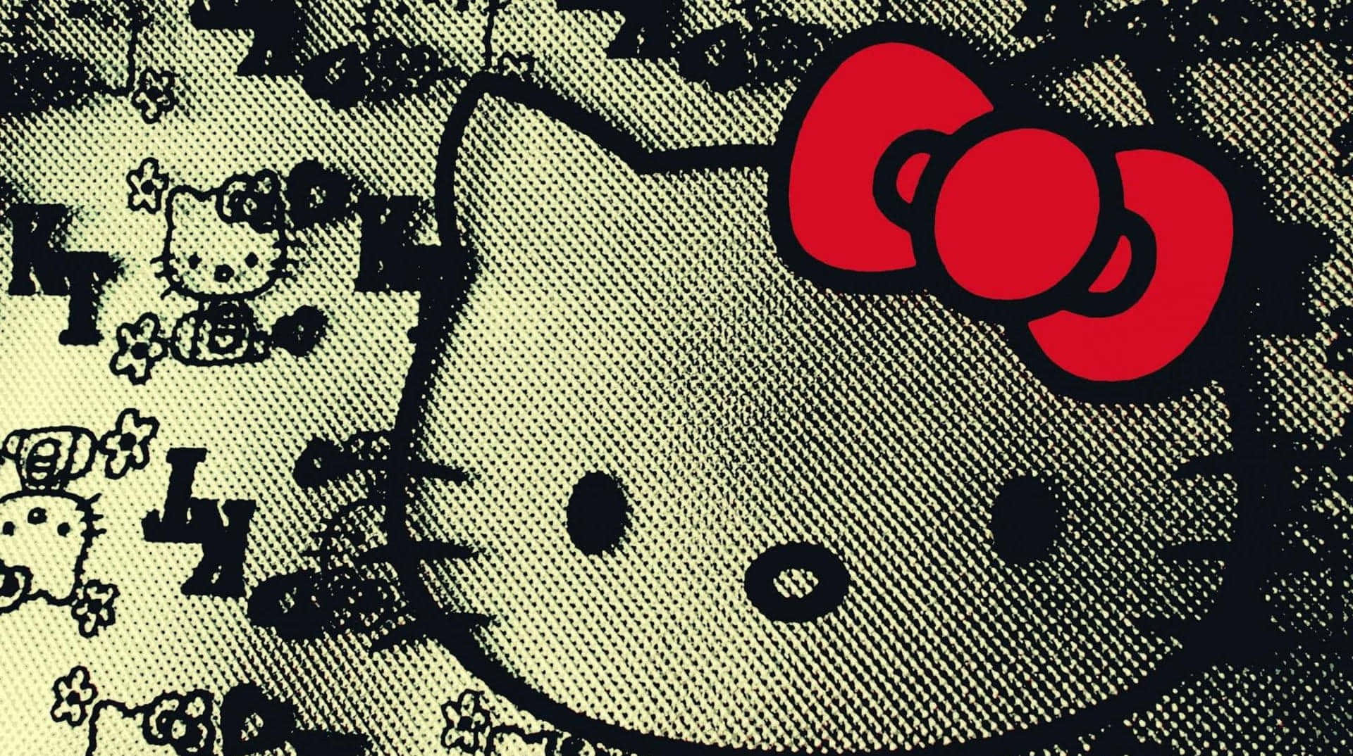 Hello Kitty, red bow, textured beige fabric, Full HD Desktop Wallpaper