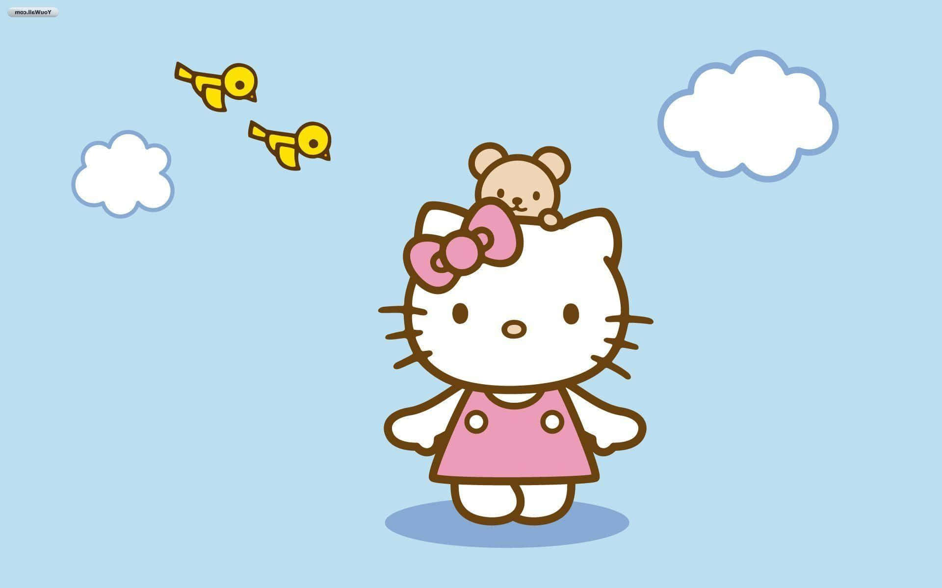 Hello Kitty, pink dress, teddy bear, Full HD Desktop Wallpaper