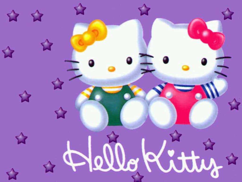 Hello Kitty, purple starry background, colorful outfits, SD Desktop Wallpaper