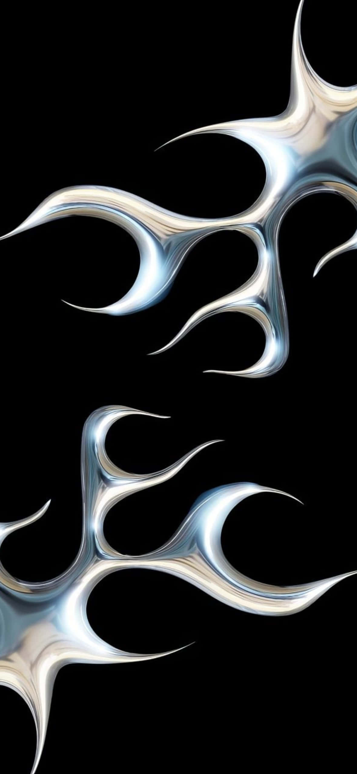 Y2k iPhone, abstract metallic silver flame-like shapes, stark black background, Full HD Phone Wallpaper