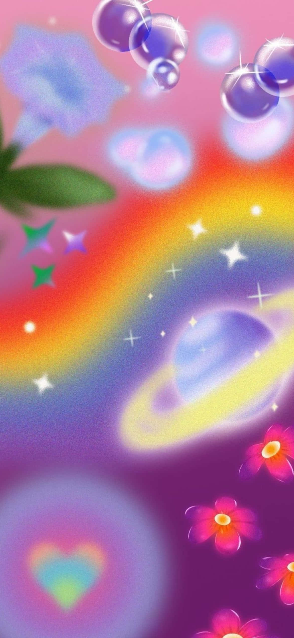 Y2k iPhone, rainbow arc, floating bubbles, Full HD Phone Wallpaper