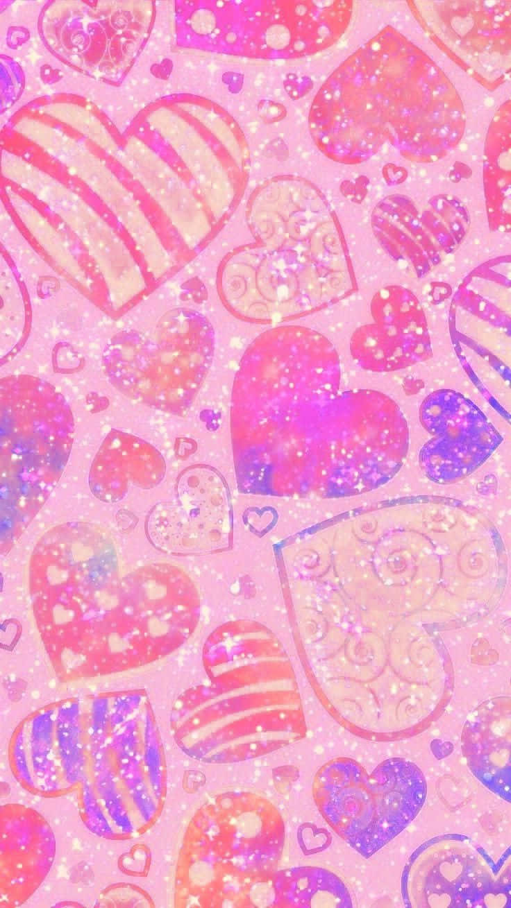 sparkling hearts pattern, pink, purple, HD Phone Wallpaper