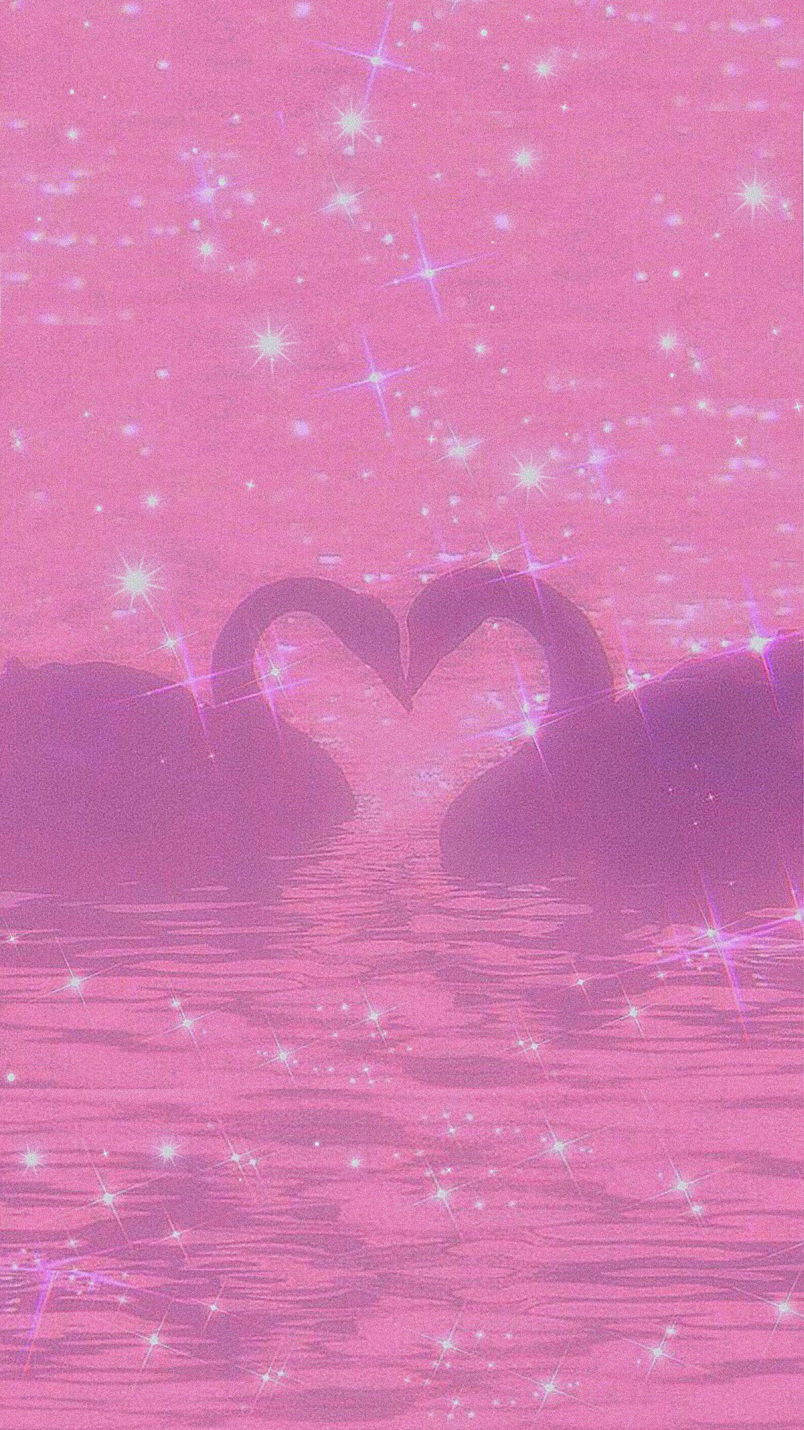 Y2k, swan lovers, pink sky, 2K Phone Wallpaper