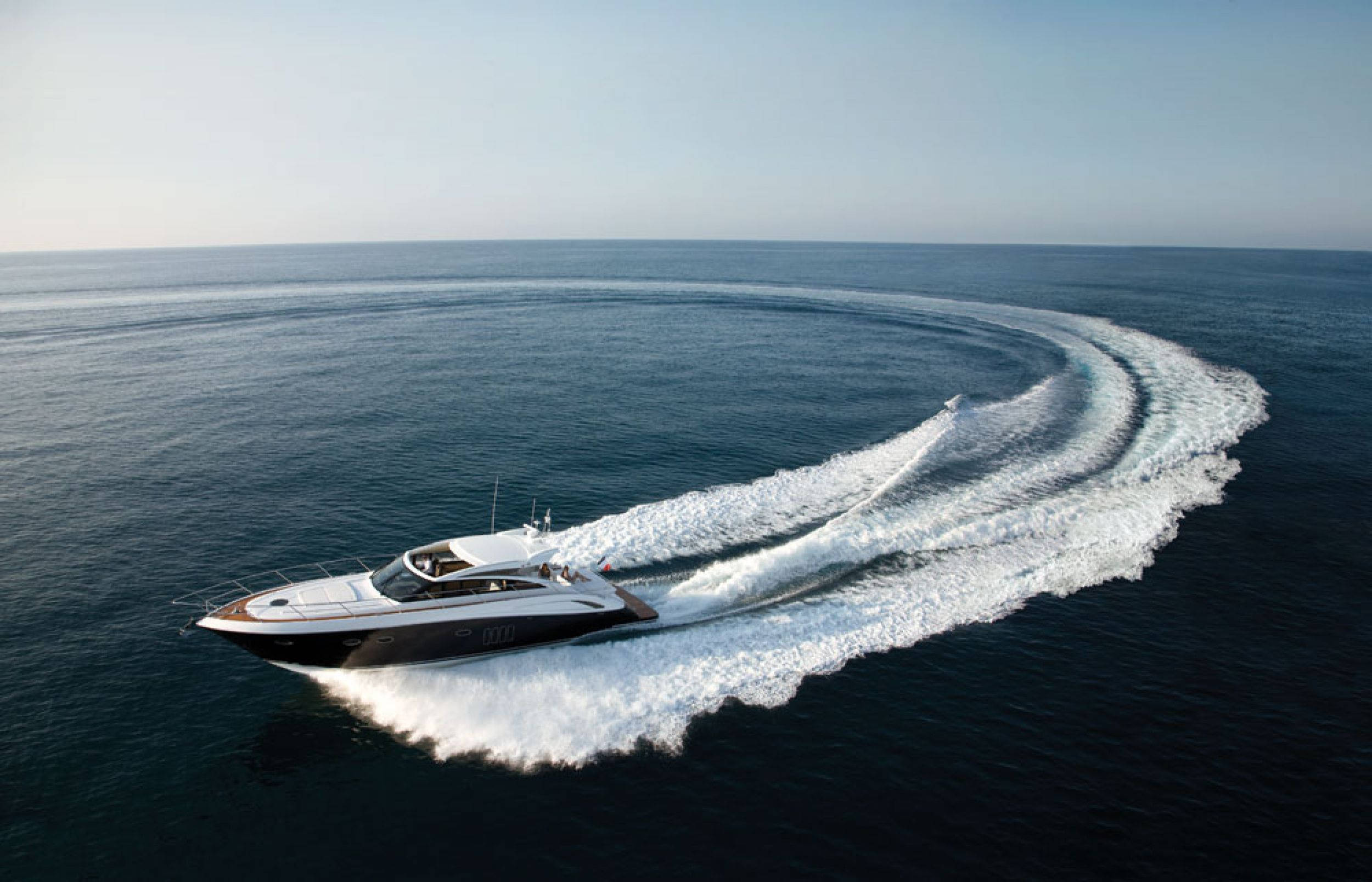 Yacht, deep blue ocean waters, frothy white wake, Full HD Desktop Wallpaper