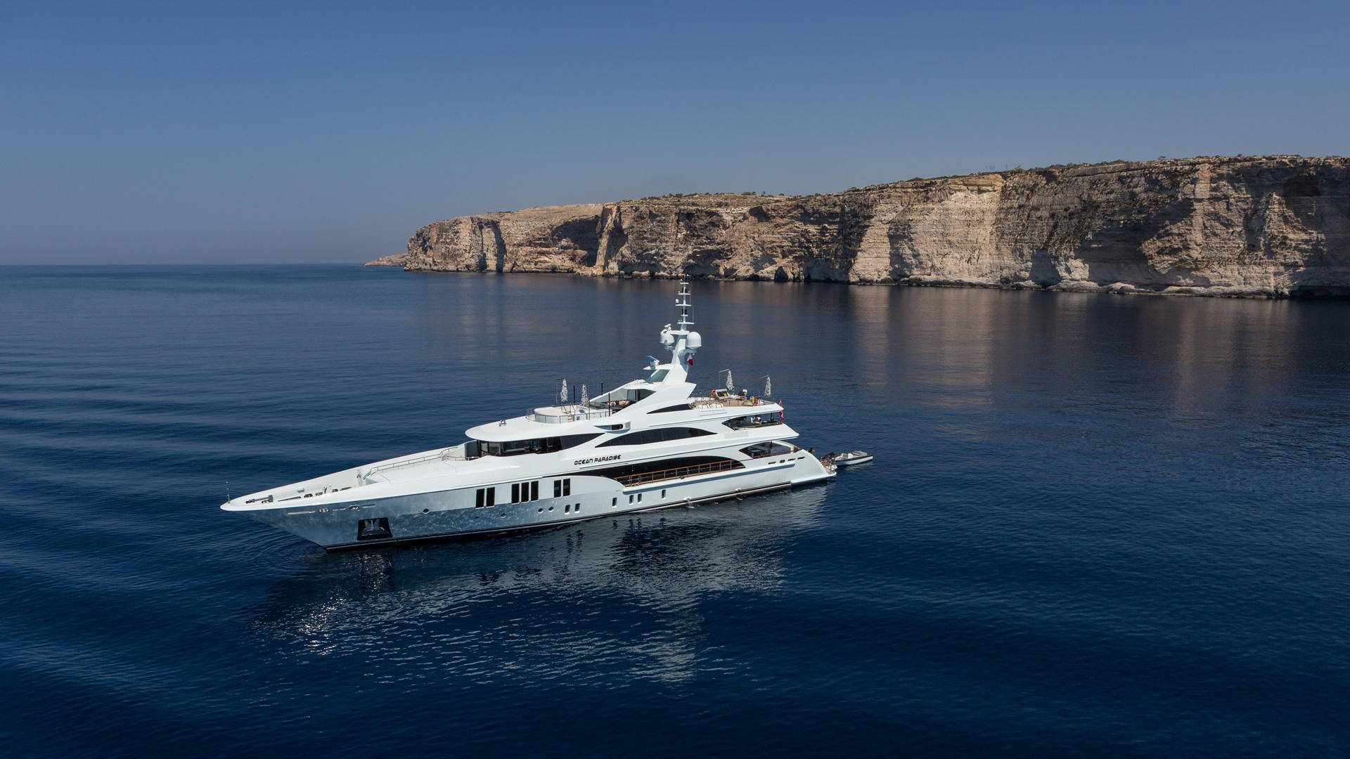 superyacht, white, deep blue calm waters, Full HD Desktop Wallpaper