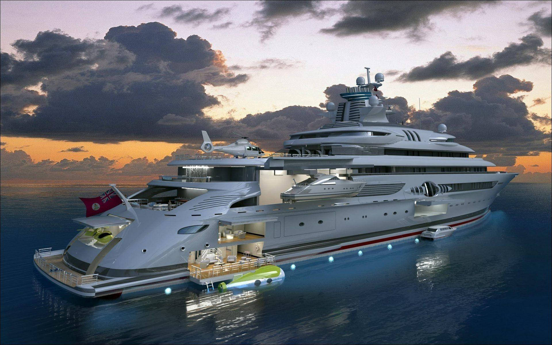 3D Yacht Art, luxury yacht, calm ocean waters, Full HD Desktop Wallpaper