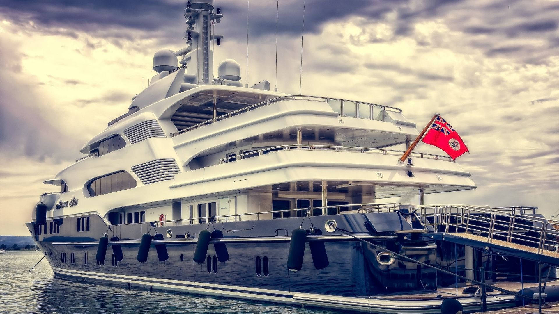 yacht, red ensign, white superyacht, Full HD Desktop Wallpaper