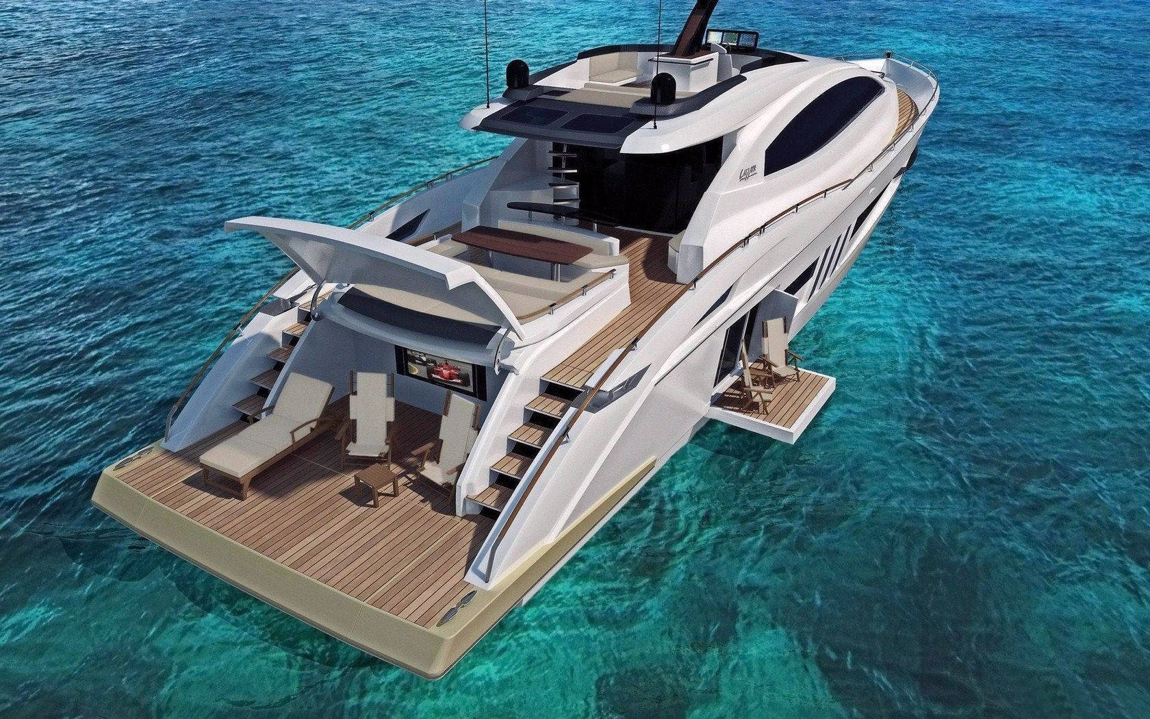wooden white yacht, white luxury yacht, wooden decks, HD Desktop Wallpaper