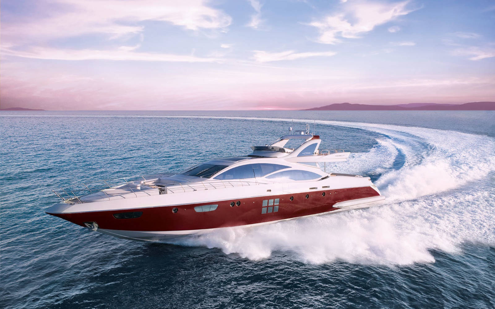 yacht, red and white, calm blue waters, HD Desktop Wallpaper