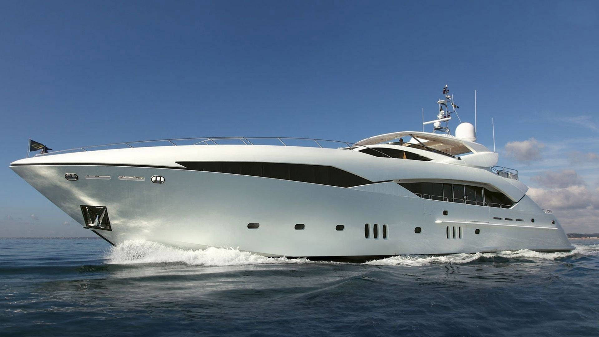 big white yacht, sleek white luxury yacht, deep blue ocean waters, Full HD Desktop Wallpaper