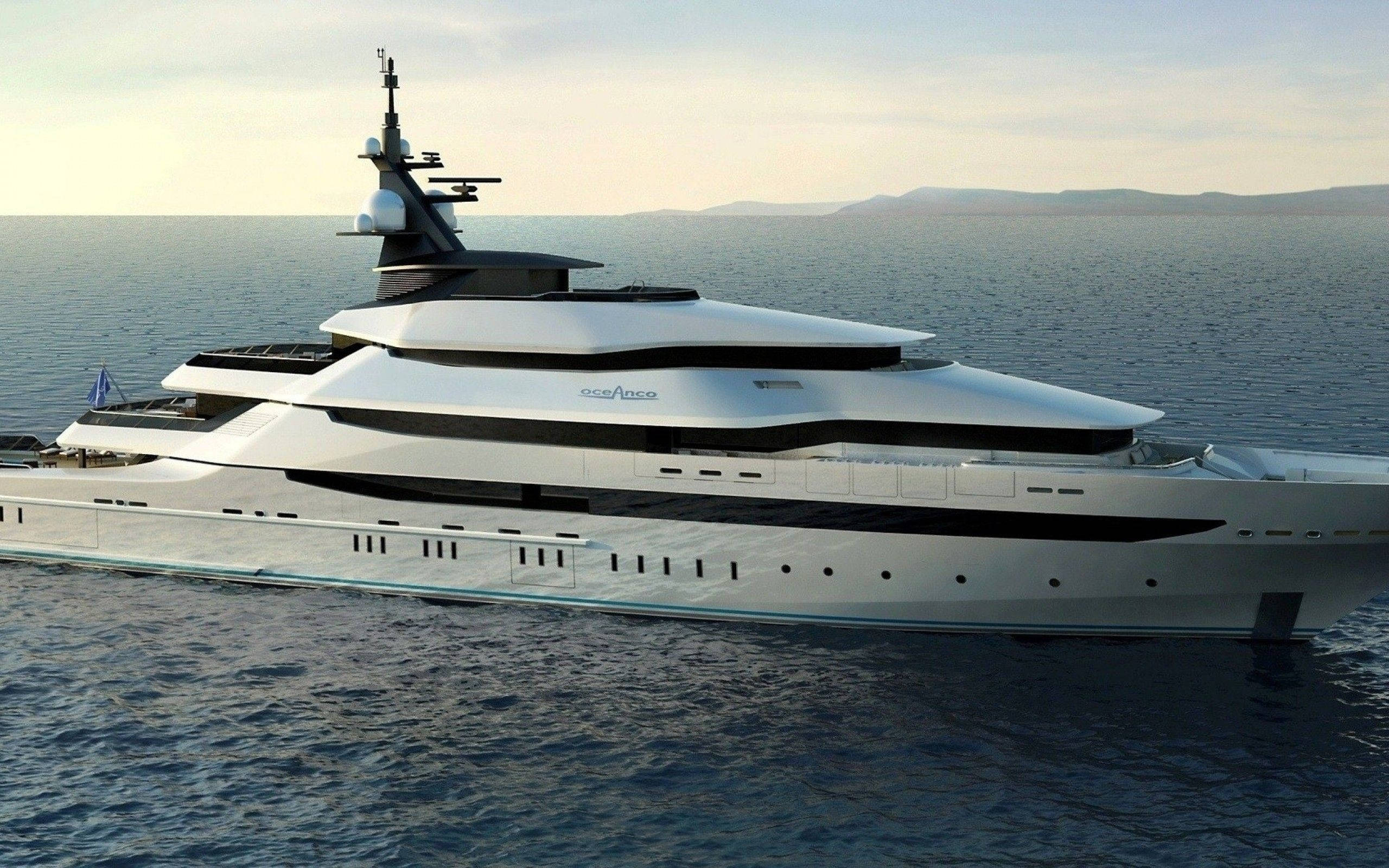 yacht, calm sea, sleek white luxury yacht, 2K Desktop Wallpaper