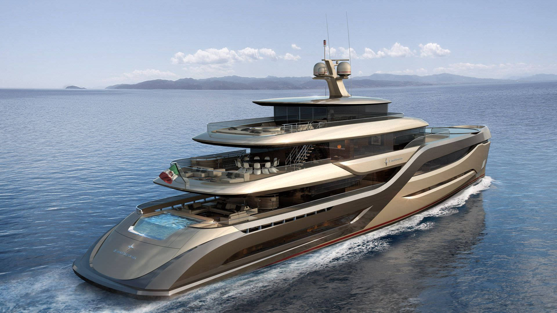 Gold Silver Yacht, futuristic yacht, gold and black accents, Full HD Desktop Wallpaper