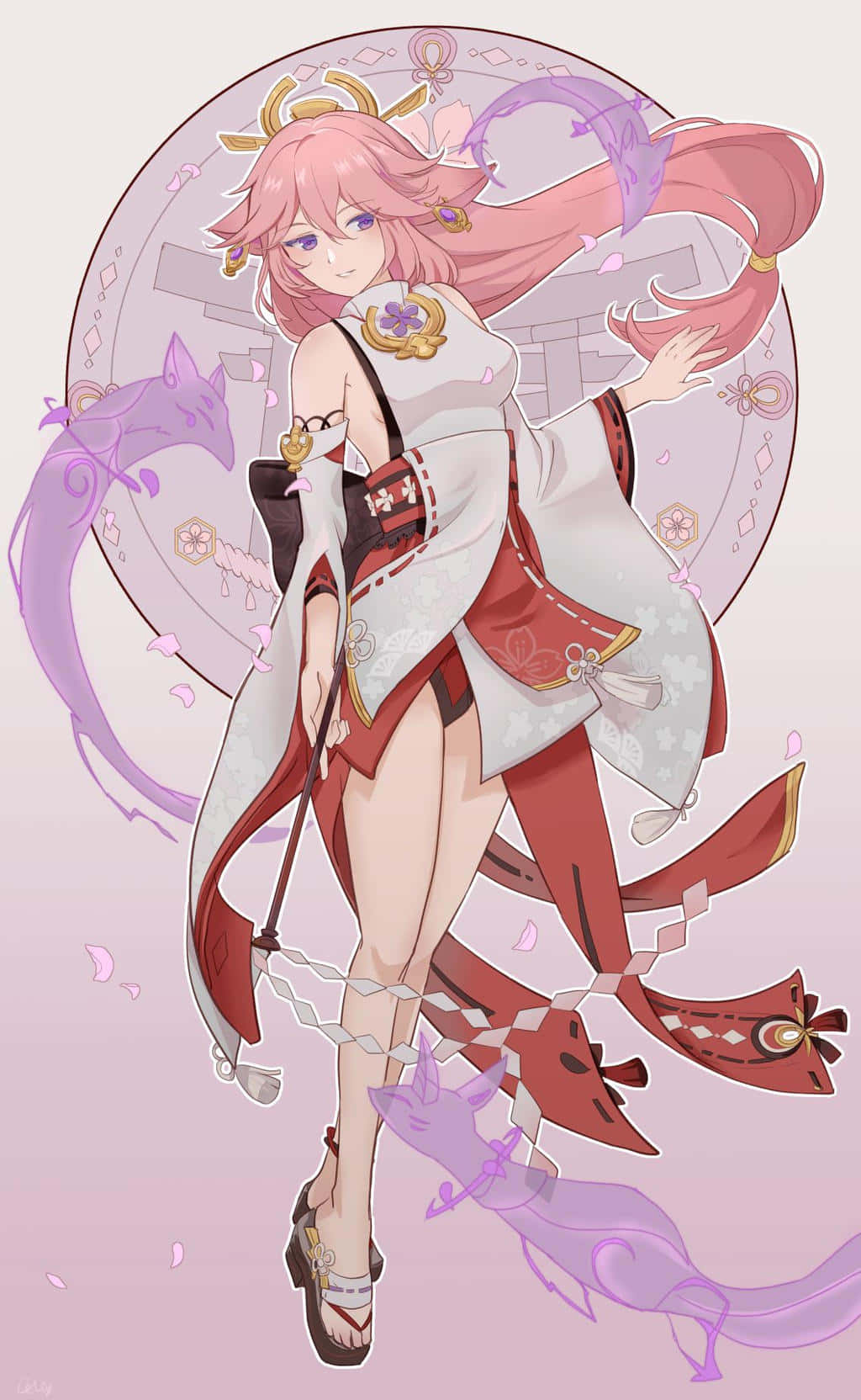Yae Miko, fox spirits, pink-haired anime girl, HD Phone Wallpaper