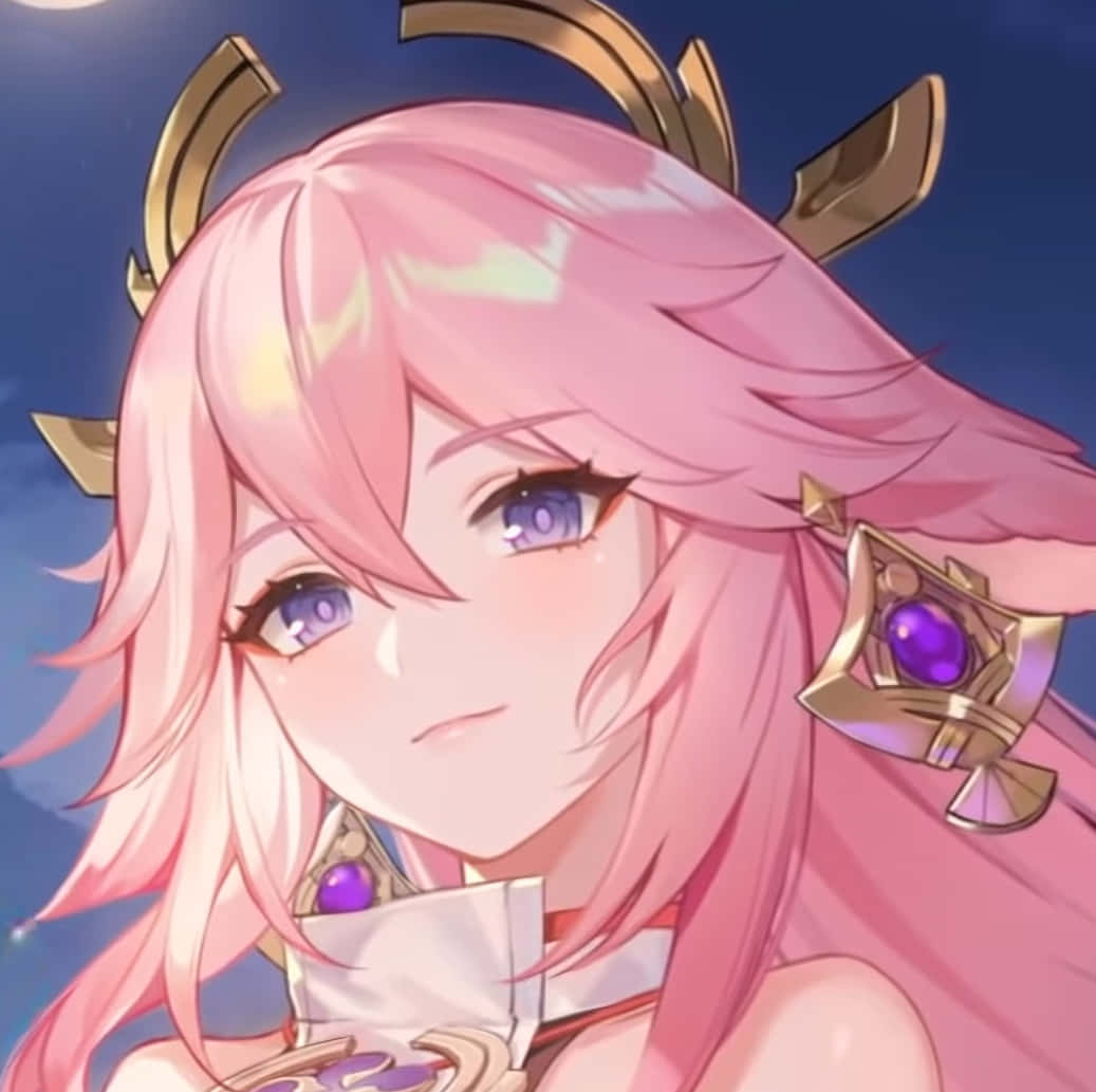 Yae Miko, pink-haired, golden horns, SD Desktop Wallpaper