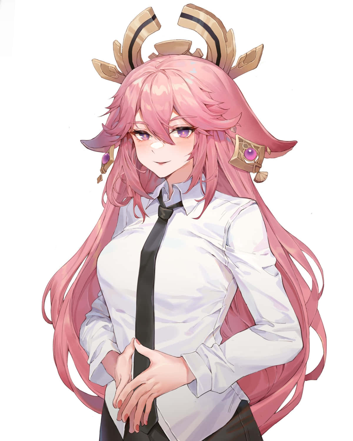 Yae Miko, pink-haired, deer-like horns, HD Phone Wallpaper