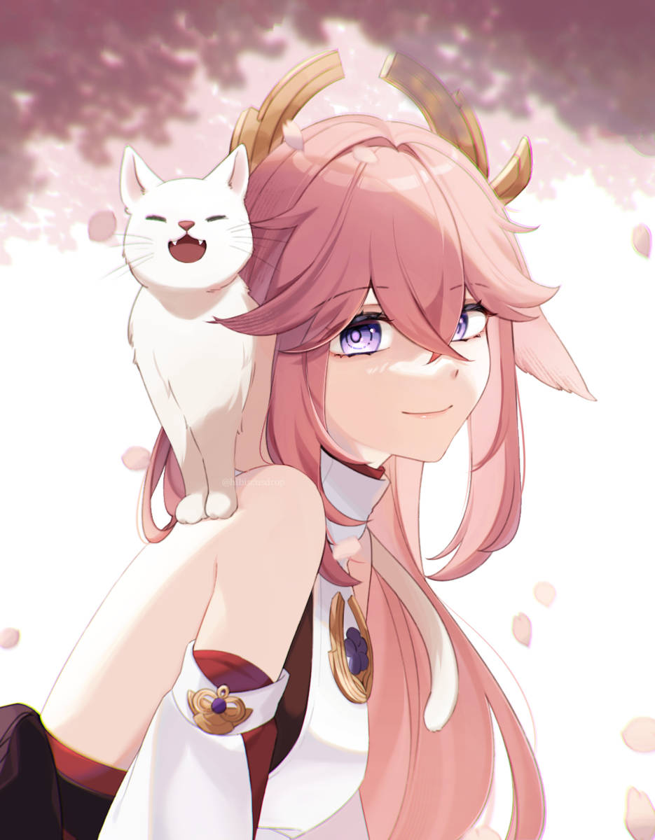 Yae Miko, pink hair, horns, SD Phone Wallpaper