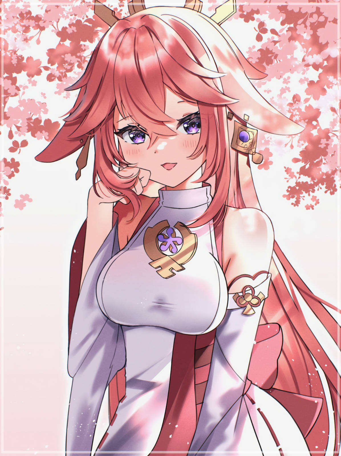 Yae Miko, pink hair, purple eyes, HD Phone Wallpaper