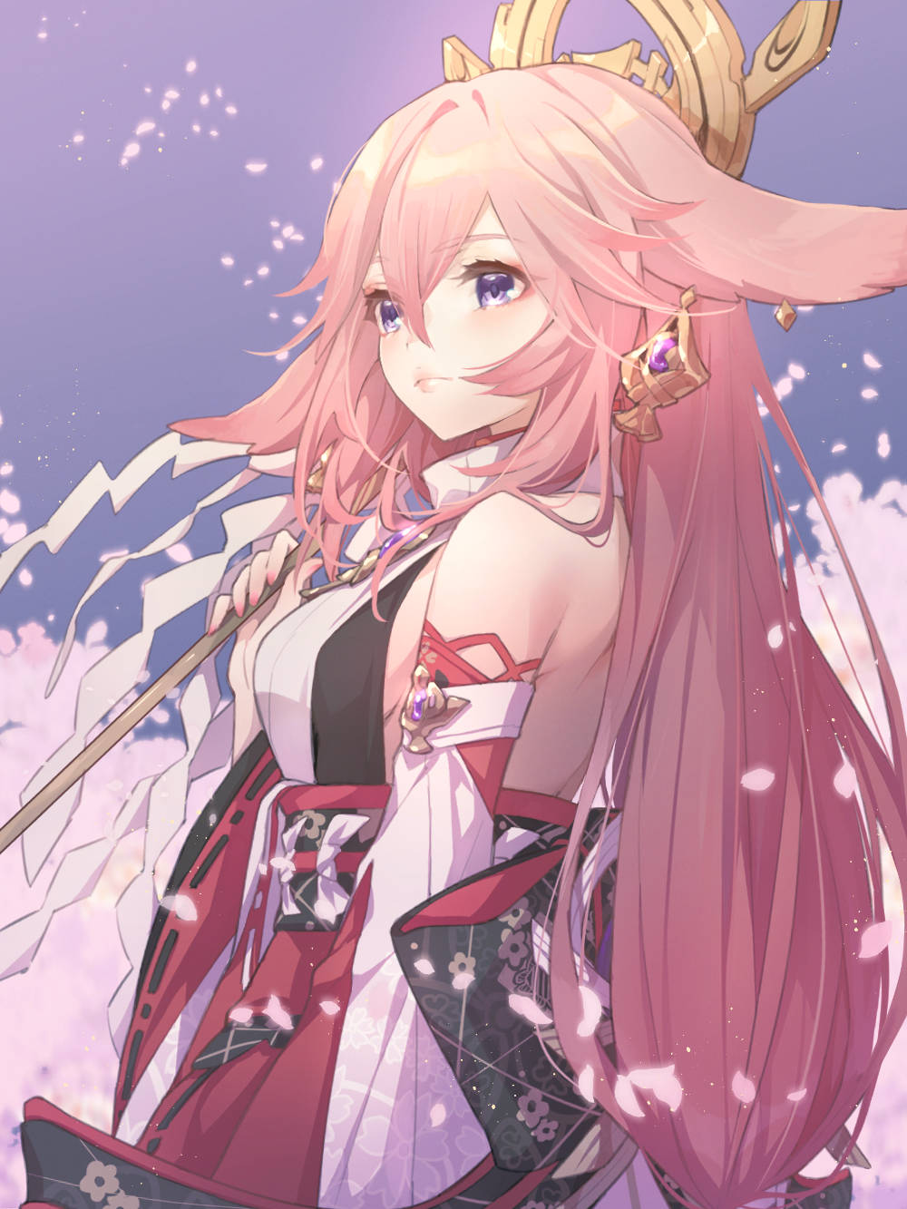 Yae Miko, pink-haired anime girl, red and white kimono, HD Phone Wallpaper