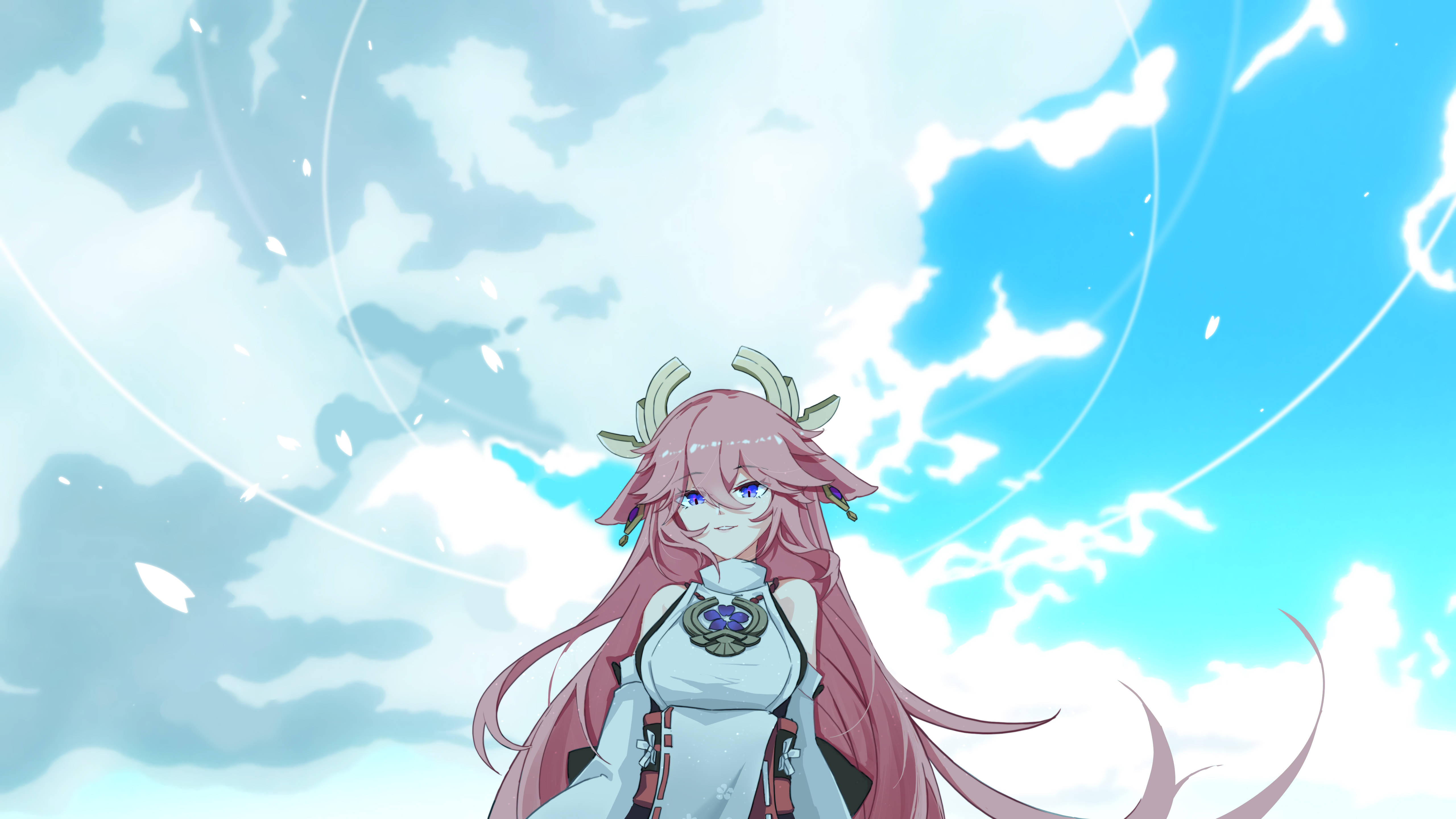Yae Miko, pink-haired anime girl, deer horns, 5K Desktop Wallpaper