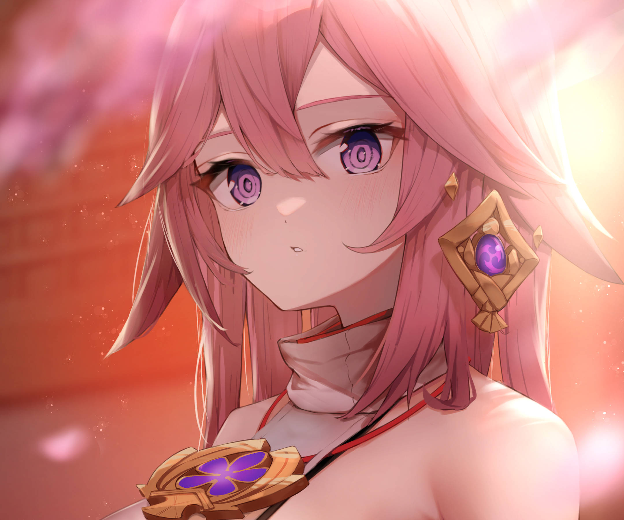 Yae Miko, pink-haired, purple eyes, Full HD Desktop Wallpaper