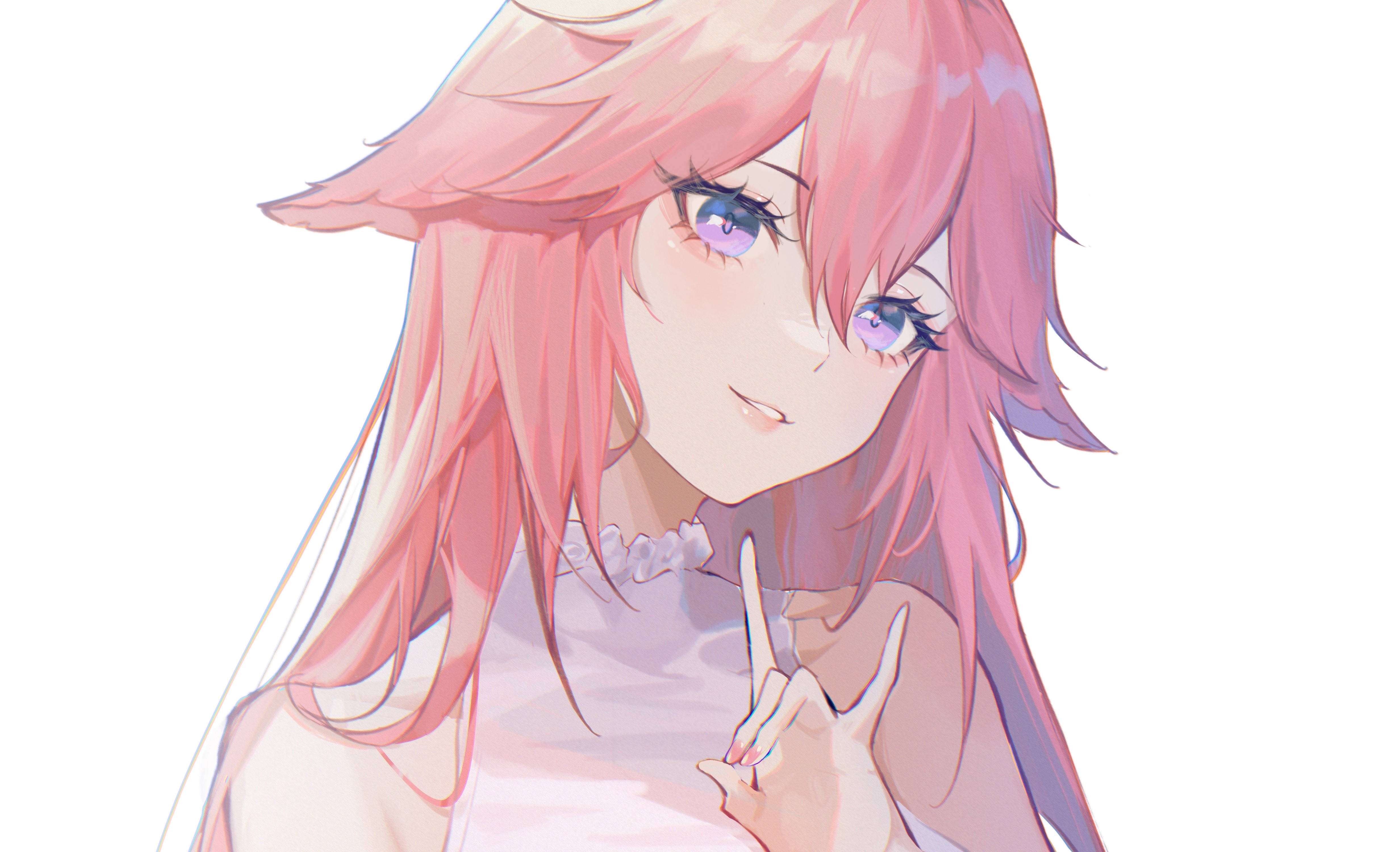 Yae Miko, pink hair, purple eyes, 4K Desktop Wallpaper