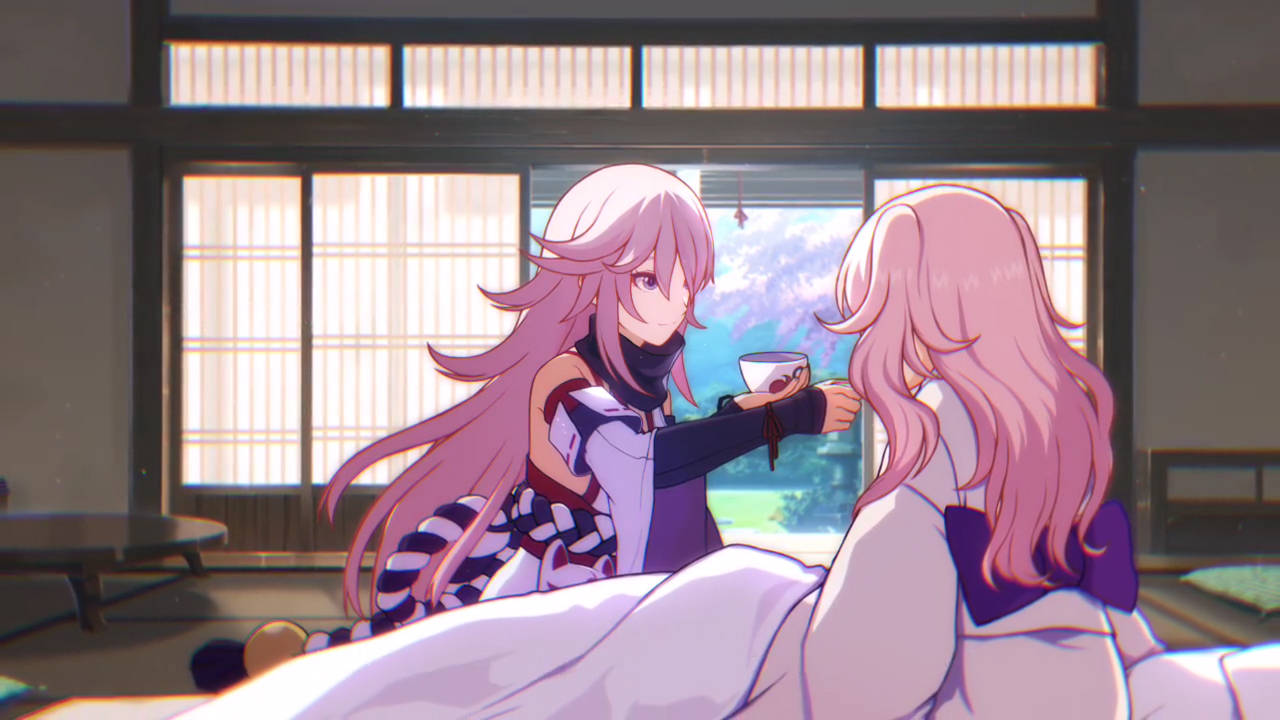 Yae Miko, pink hair, traditional Japanese room, HD Desktop Wallpaper