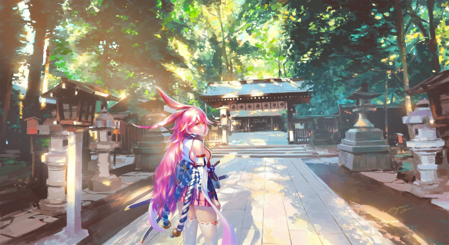 Yae Miko, pink-haired anime girl, fox ears, HD Desktop Wallpaper