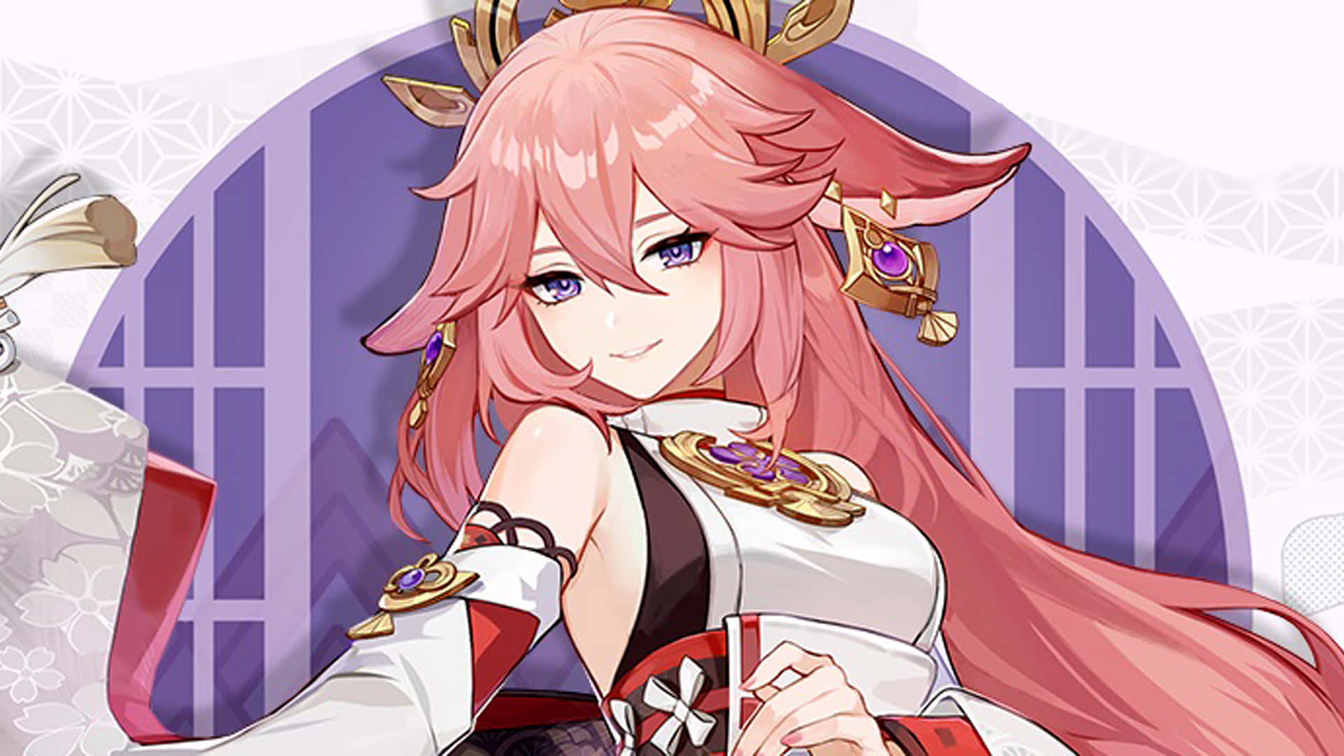 Yae Miko, pink hair, deer-like ears, Full HD Desktop Wallpaper