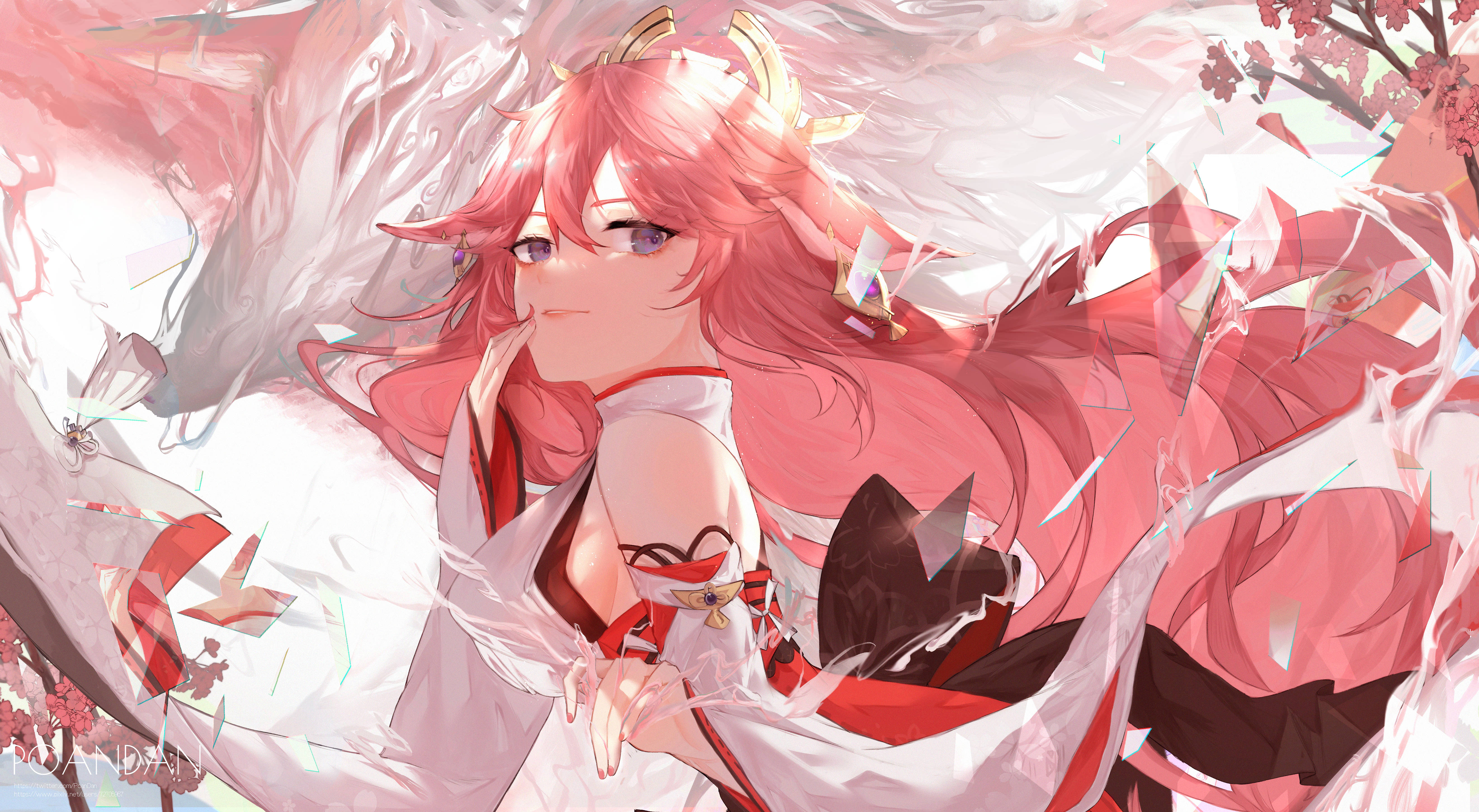 Yae Miko, pink-haired, fox ears, 5K Desktop Wallpaper