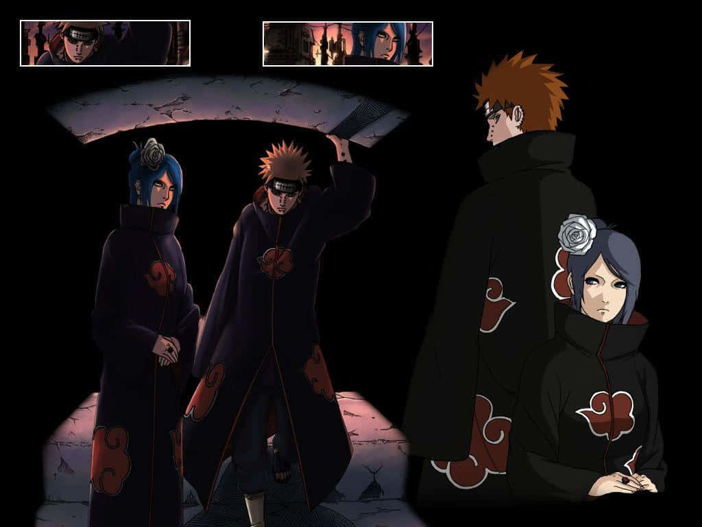 Yahiko, dark cloaks, red cloud symbols, SD Desktop Wallpaper