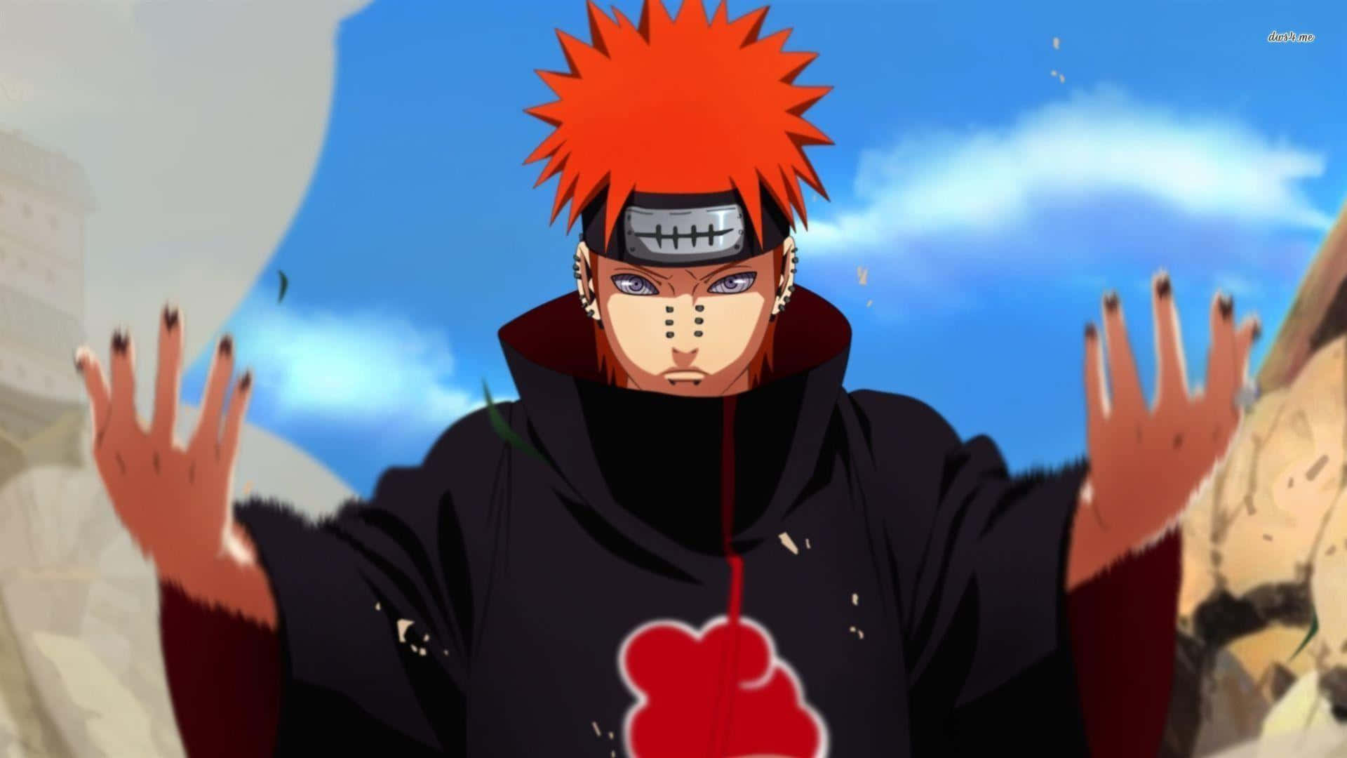 Yahiko, spiky orange hair, red cloud cloak, Full HD Desktop Wallpaper