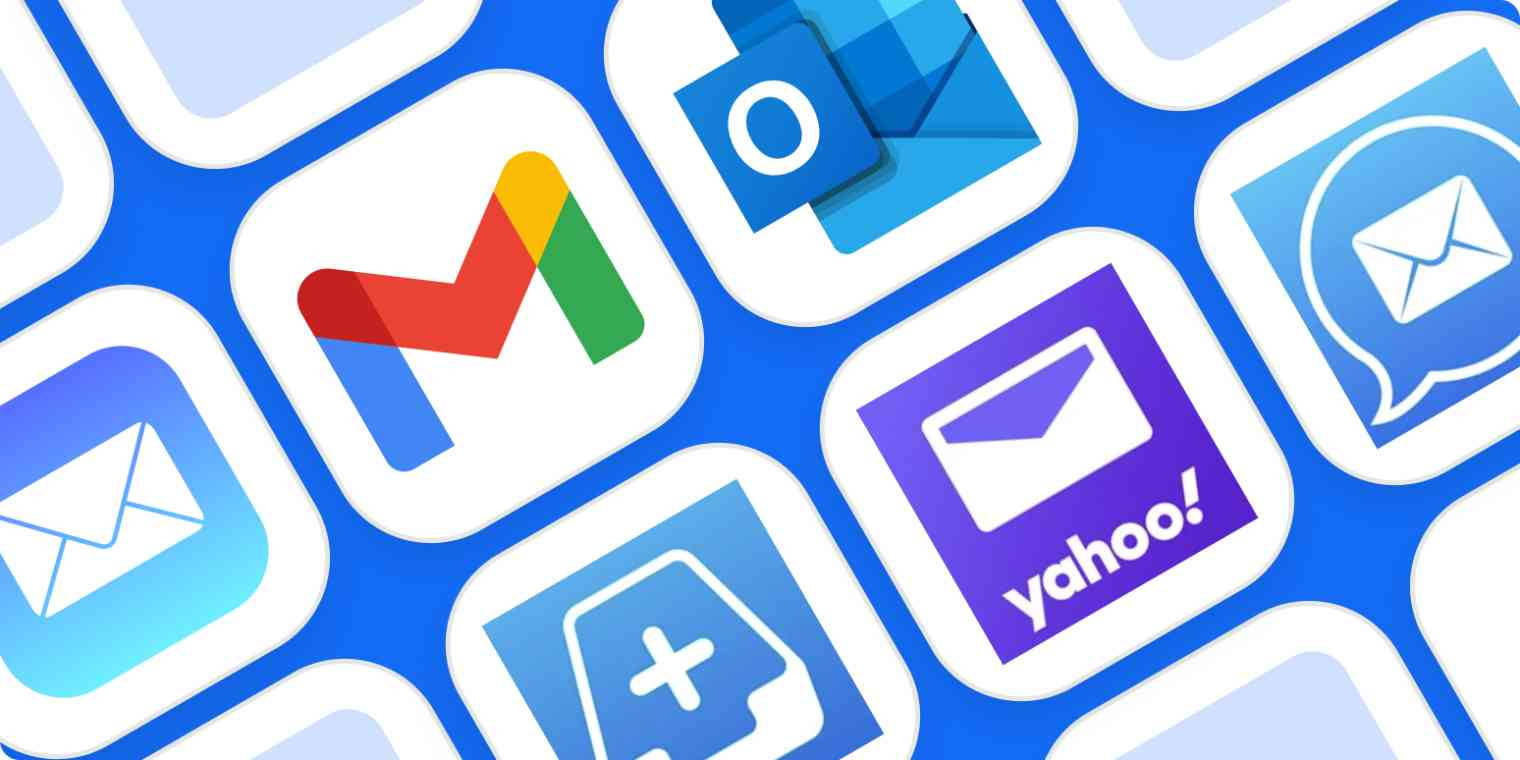 Yahoo Mail, purple icon, vibrant blue background, HD Desktop Wallpaper