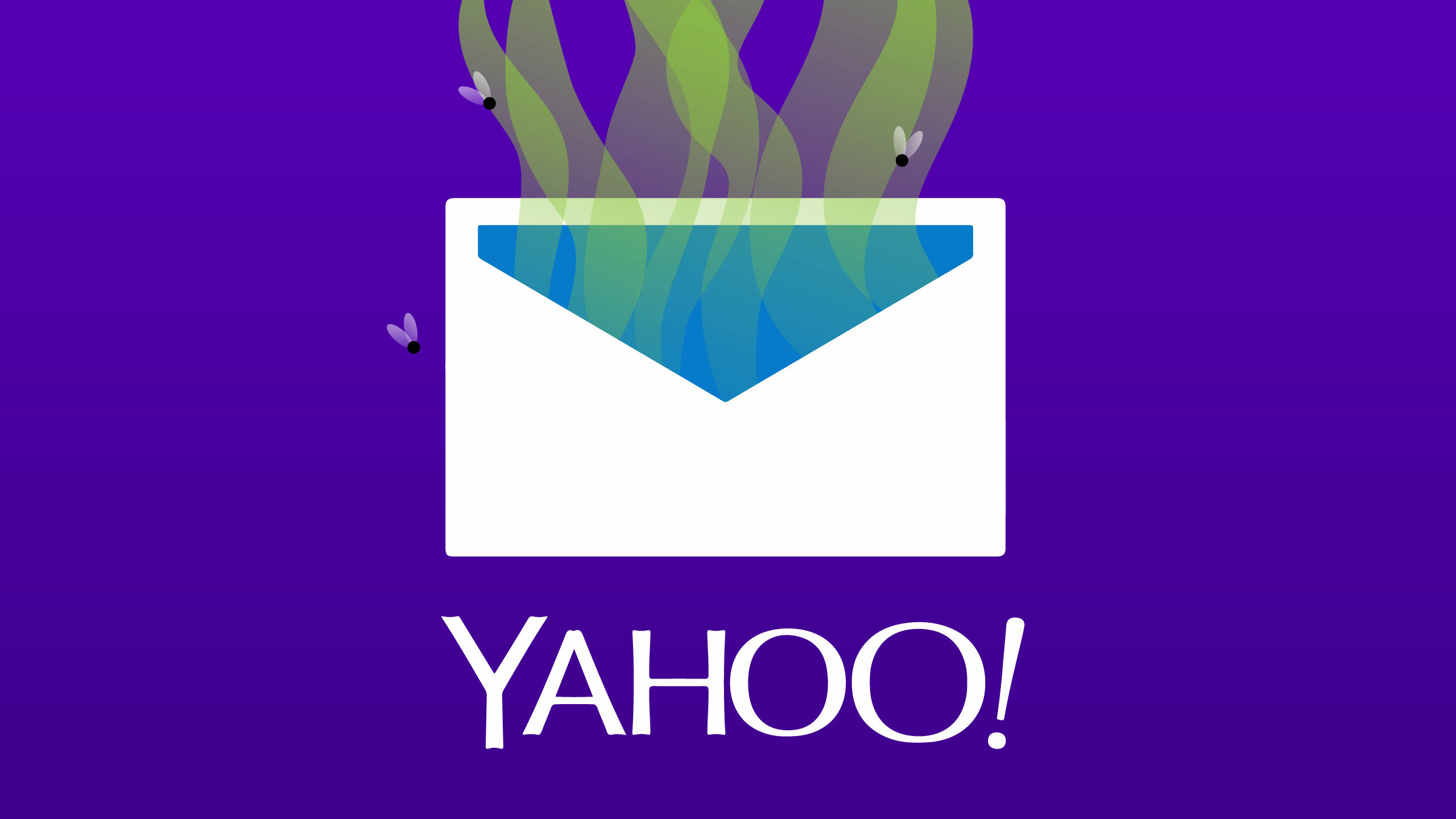 Yahoo Mail, stinky envelope, purple background, 2K Desktop Wallpaper