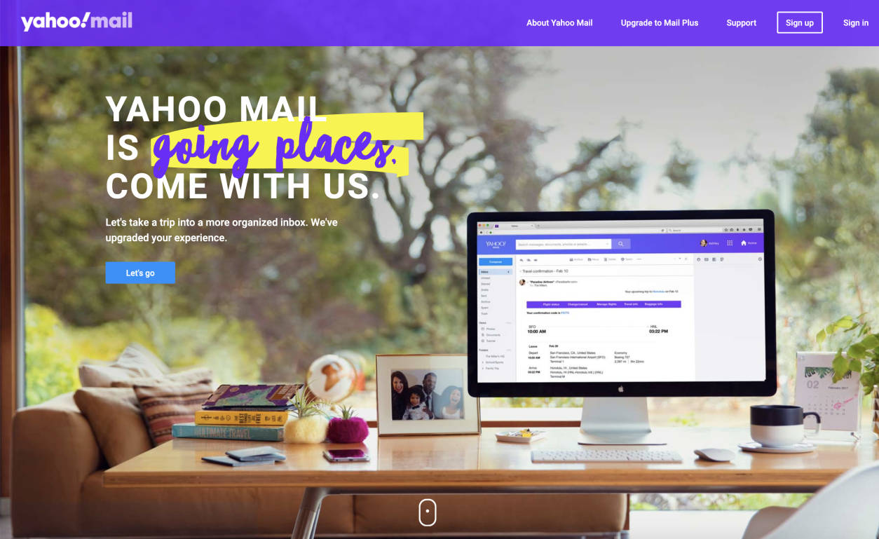 Yahoo Mail, home office, wooden desk, SD Desktop Wallpaper