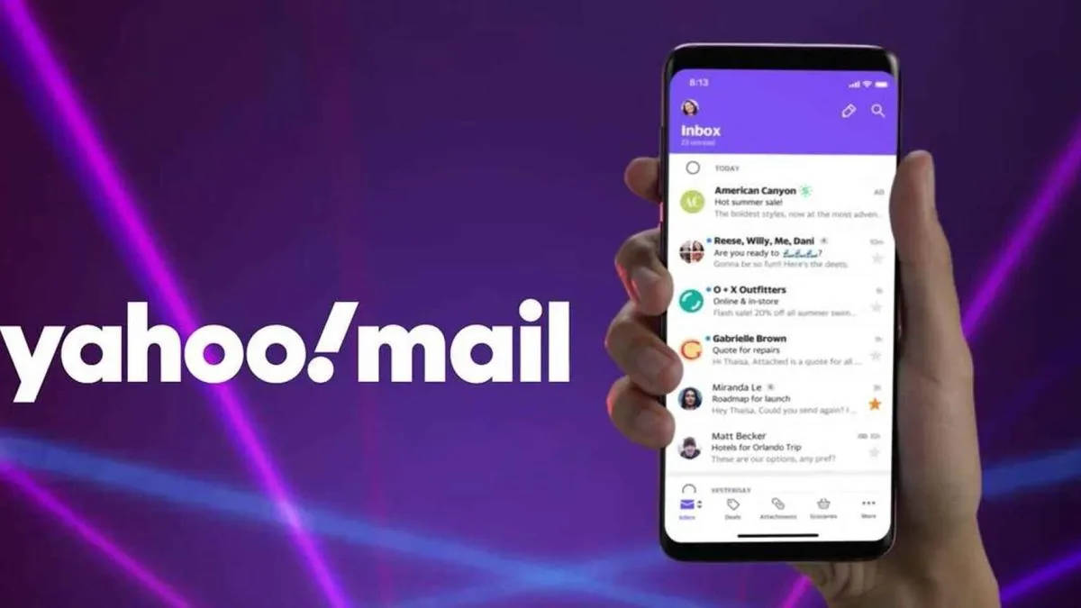 Yahoo Mail, purple strobe lights, smartphone, SD Desktop Wallpaper